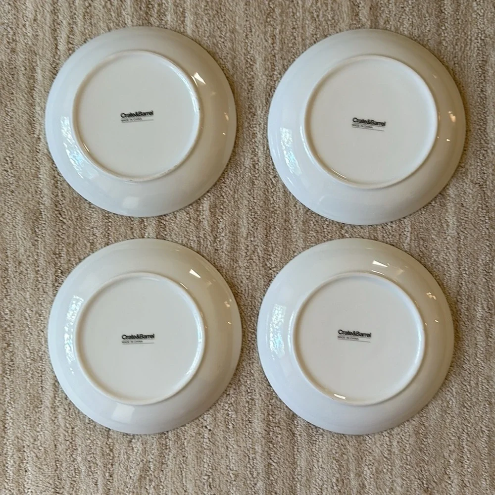Set of 4 Crate Barrel Appetizer Plates Drinks Shake Sip Stir Chill